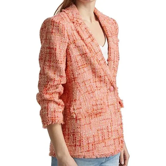 Cinq à Sept 'Khloe' Fringe-Trim Lucie Boucle Blazer, Pink Poppy Multi - Picture 2 of 5